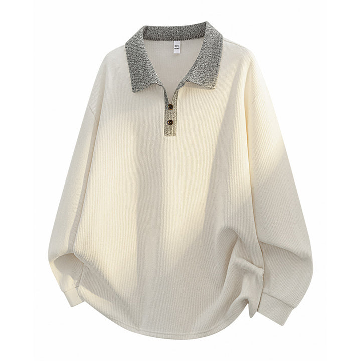 Unisex Oversize Knit Sweater with Contrasting Polo Collar and Half Placket Button Closure Mune Fashion