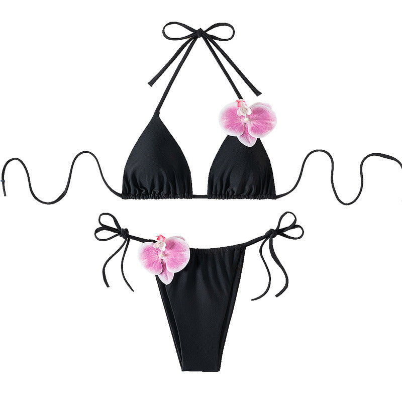 Women's Triangle Bikini with Decorative Orchid Details Mune Fashion
