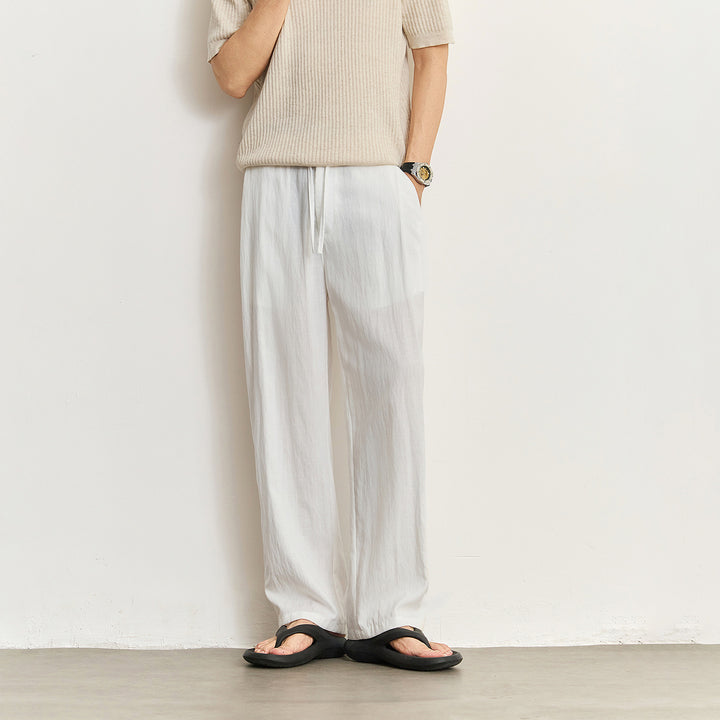 Men's Lightweight Linen Pants with Drawstring and Straight Leg Mune Fashion