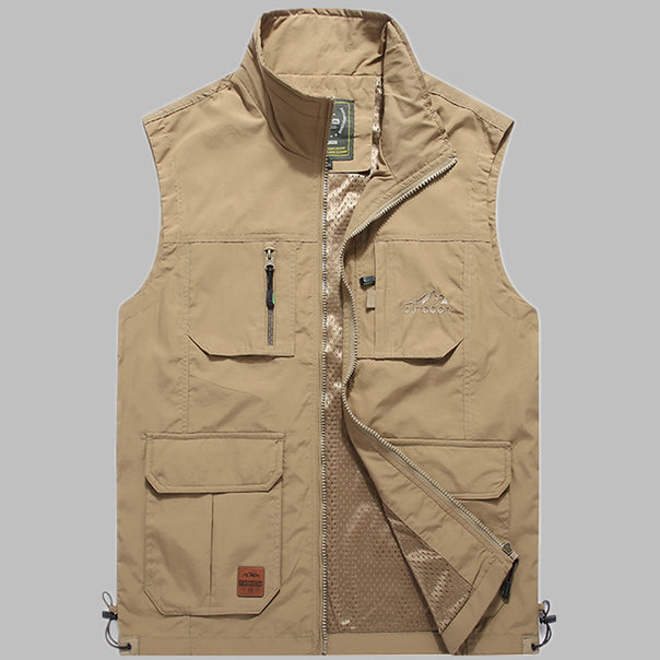 Men's multifunctional outdoor utility vest with zipper, multiple pockets, and breathable mesh lining Mune Fashion