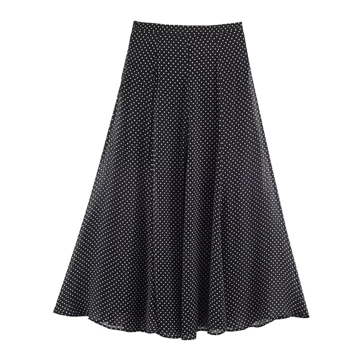 Women's A-line midi skirt with high waist, flounce fall and fine polka dot pattern made of chiffon Mune Fashion