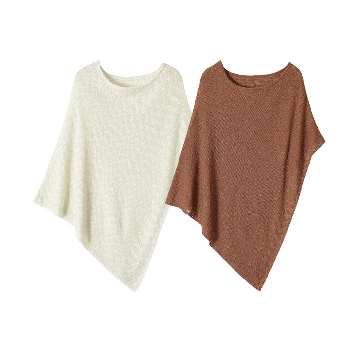 Women's lightweight knit poncho with asymmetrical hem and wide round neckline Mune Fashion