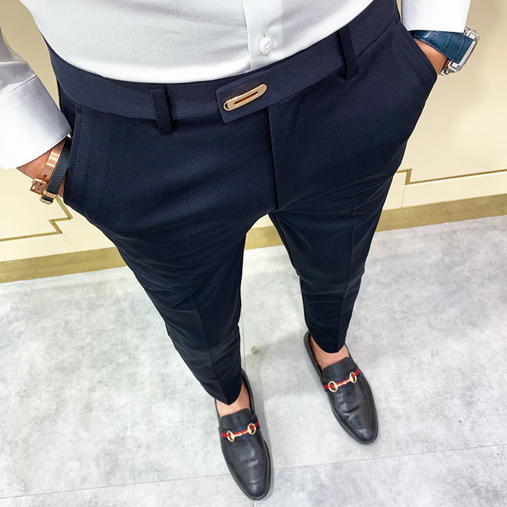 Men's slim suit trousers with crease and elastic waistband Mune Fashion