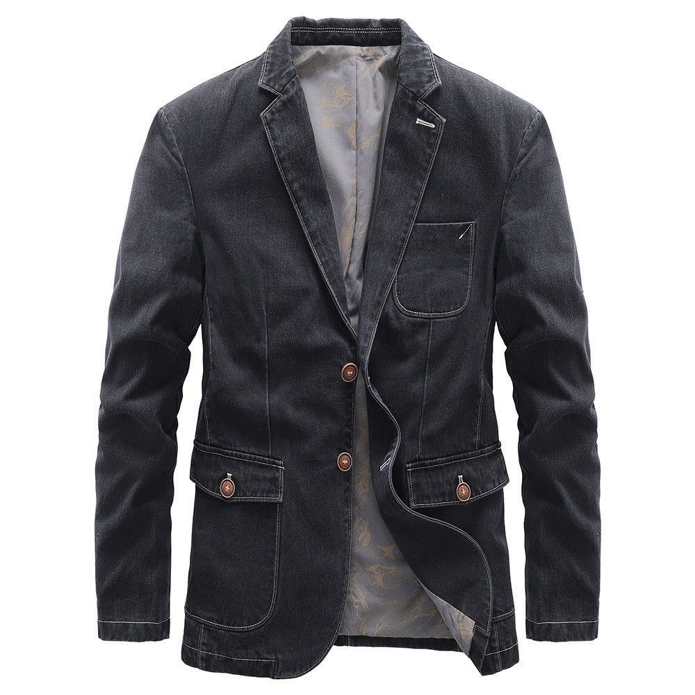 Men's Cotton Denim Blazer in Vintage Look with Contrast Stitching Mune Fashion