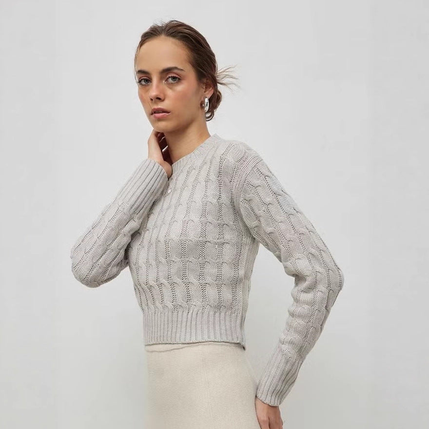 Women Elegant Knit Sweater with Cable Pattern Mune Fashion
