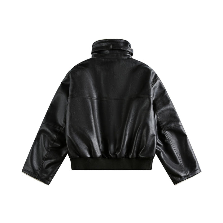 Women’s Modern Aviator Blouson made of vegan leather with teddy collar and contrasted sleeve cuffs Mune Fashion