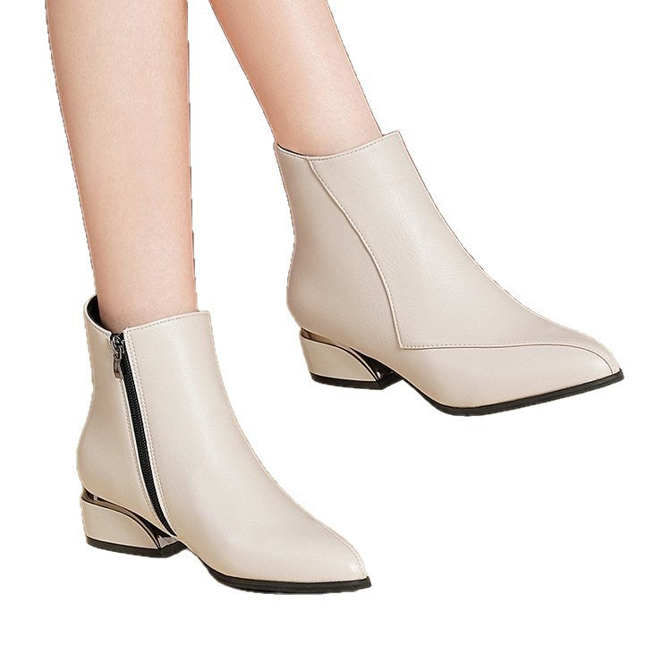 Damen Kurzstiefelette mit spitzer Zehenpartie und skulptiertem Blockabsatz Mune Fashion