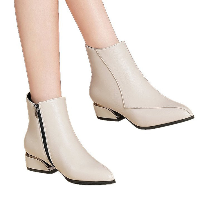 Damen Kurzstiefelette mit spitzer Zehenpartie und skulptiertem Blockabsatz Mune Fashion