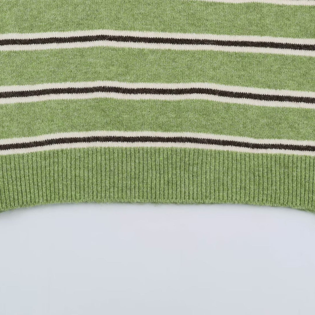 Women's Oversize Polo Sweater with Striped Pattern and Button Placket Mune Fashion