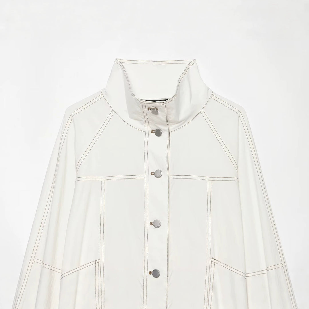 Women's Cropped Parka Jacket with high funnel collar, flap pockets and tie belt Mune Fashion