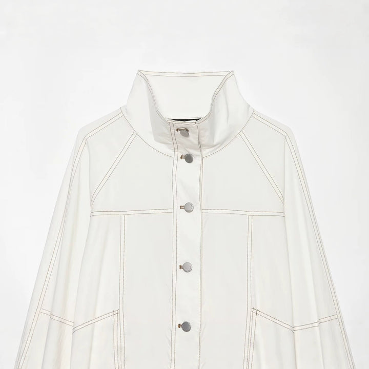 Women's Cropped Parka Jacket with high funnel collar, flap pockets and tie belt Mune Fashion