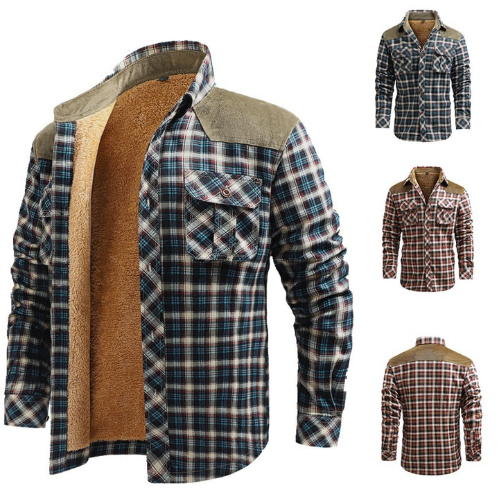 Men's Fashion Flannel Shirt Jacket with Teddy Lining and Shoulder Pads Mune Fashion