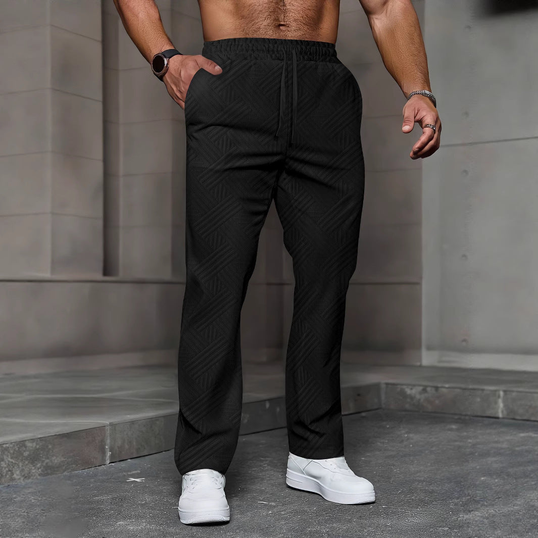 Men's textured relaxed joggers with geometric jacquard, elastic drawstring, and straight leg Mune Fashion