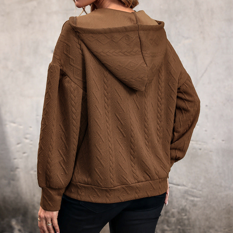 Women's Cozy Knit Sweater with V-Neck and Hood Mune Fashion