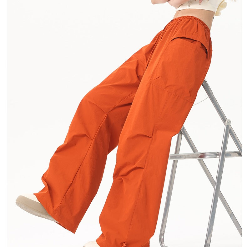 Ladies Wide-Leg Cargo Pants with Elastic Waistband & Utility Pockets Mune Fashion