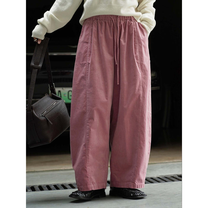 Women's Wide Culotte Style Pants with Elastic Drawstring Waistband made of Cotton Blend Mune Fashion