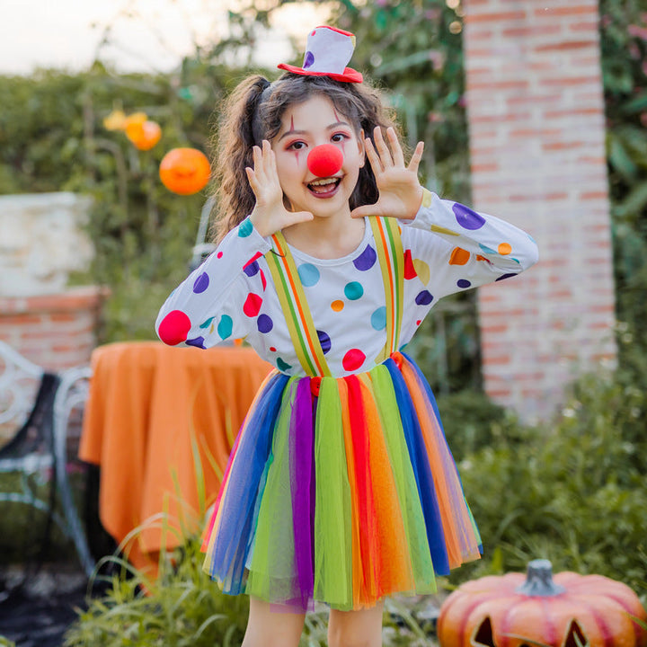 Girl Clown Costume with Colorful Dots and Tulle Skirt Mune Fashion