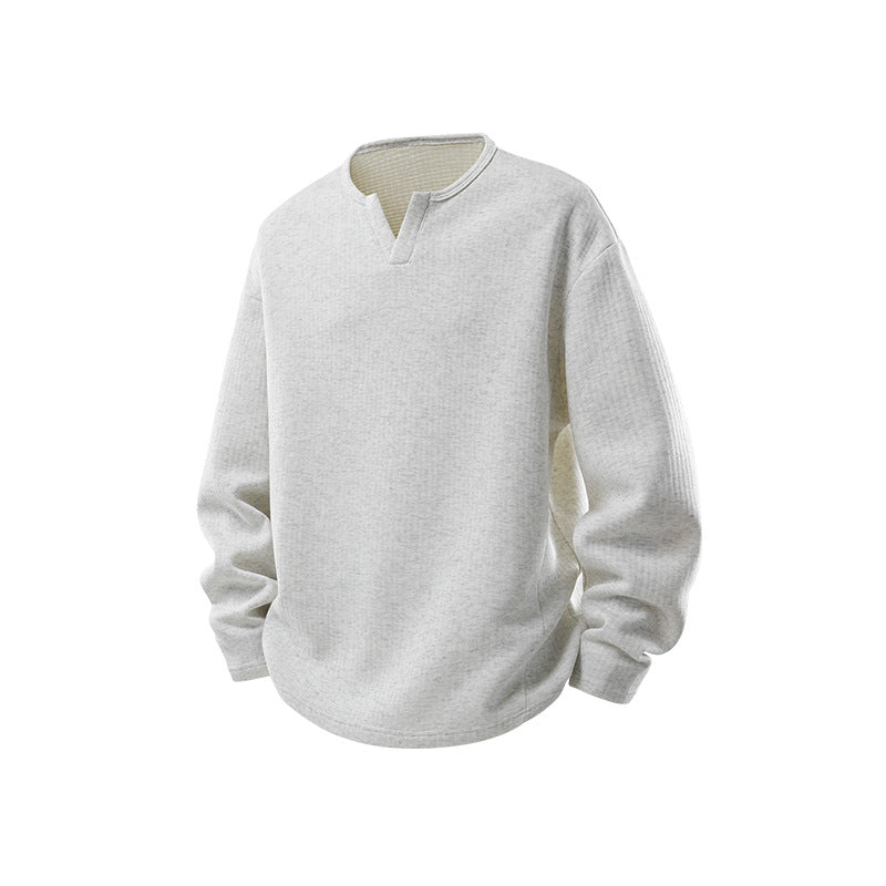 Men's Structured Waffle Thermal Sweater with V-Inset and Loose Fit Mune Fashion