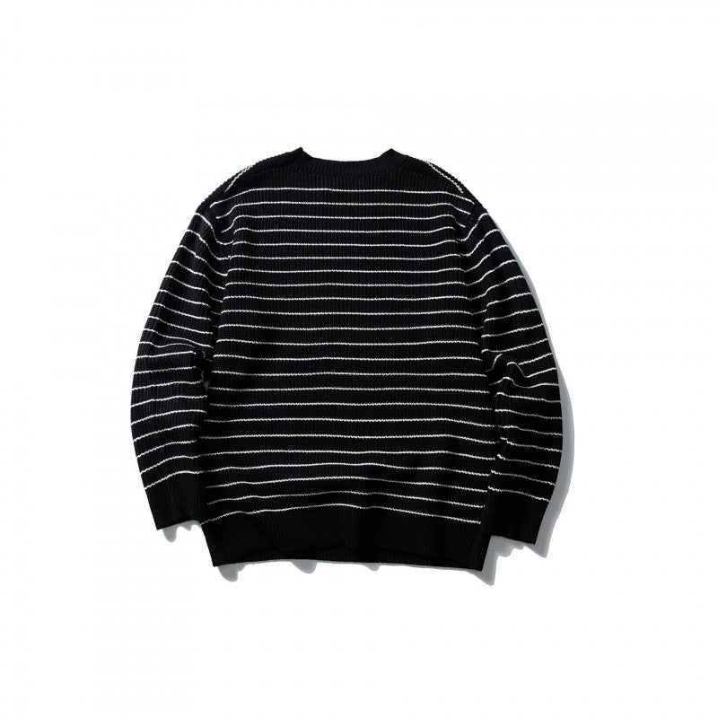 Unisex Oversize Striped Knit Sweater with Round Neck and Ribbed Hem Mune Fashion