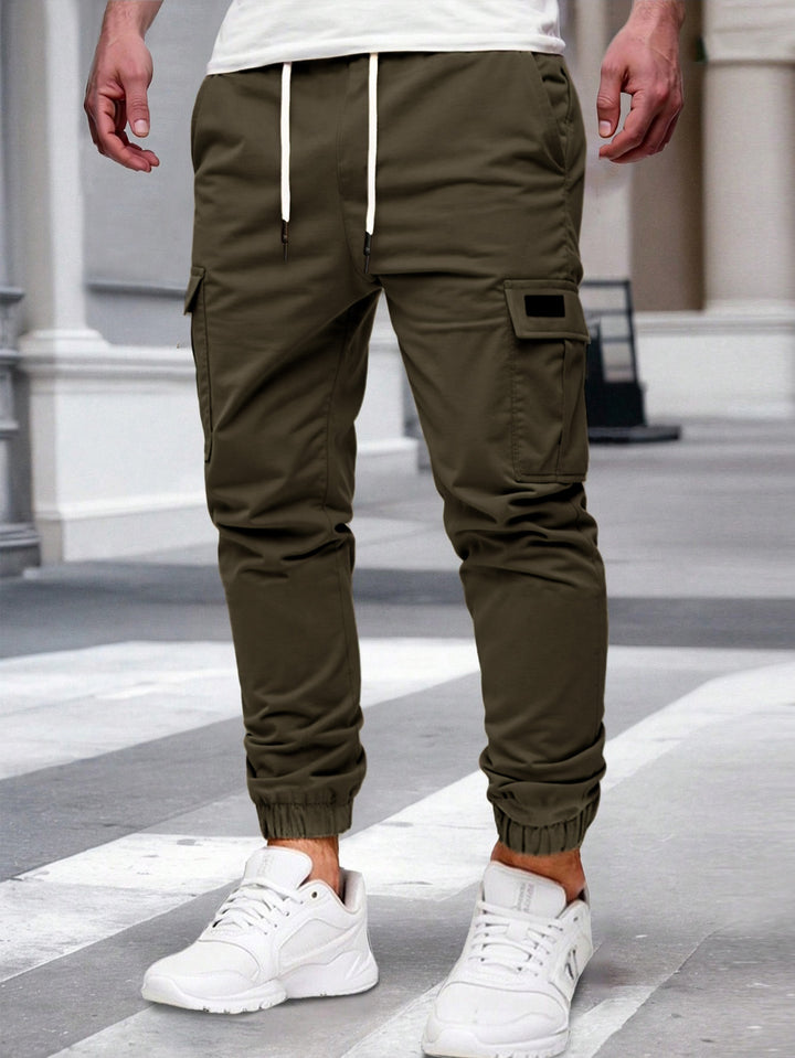Men's Nan Tapered Leisure Cargo Pants with Flap Pockets, Drawstring Waist and Elastic Leg Openings Mune Fashion