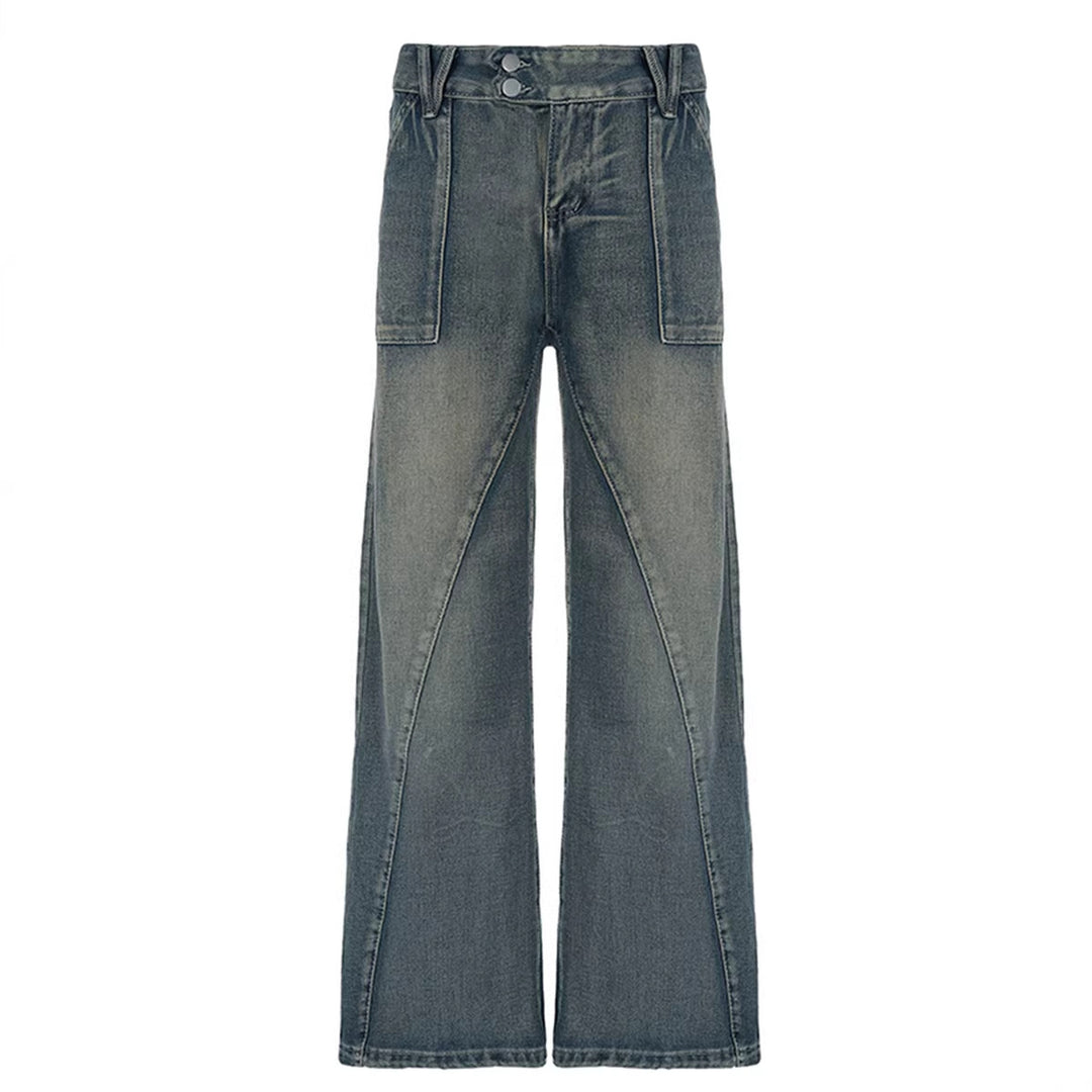 Women's low-rise baggy jeans with distinctive V-seam panels and patch front pockets Mune Fashion