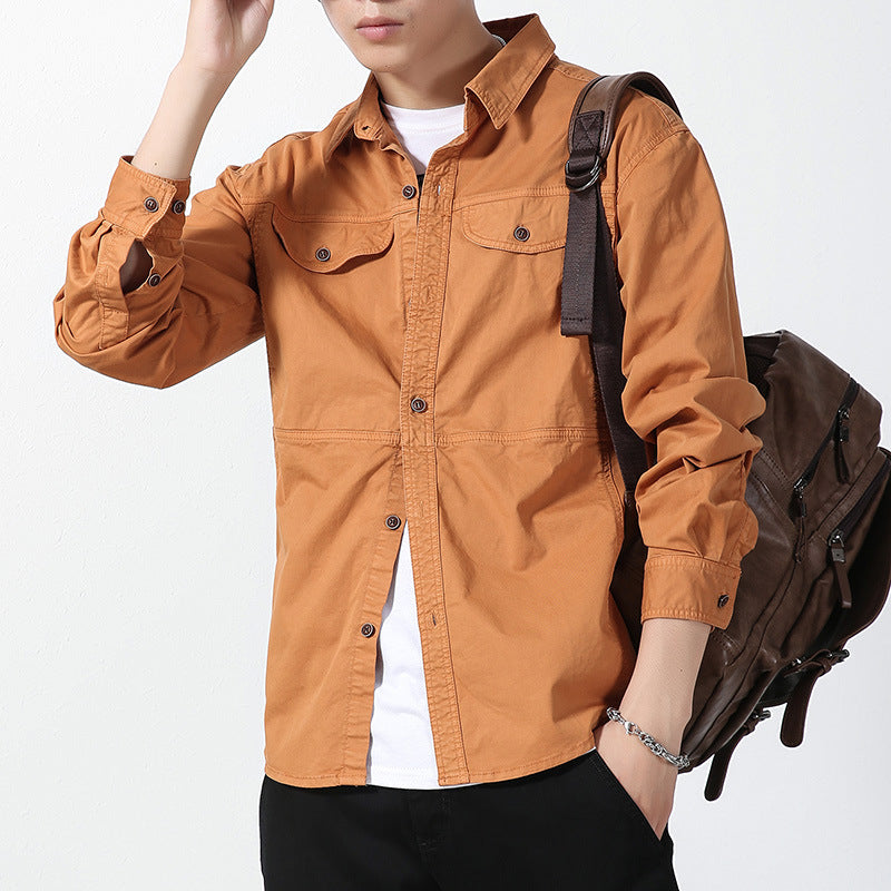 Men's lightweight canvas shirt jacket in overshirt style with chest flap pockets and button closure Mune Fashion