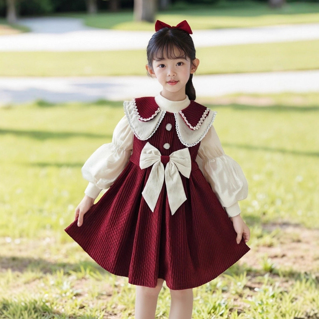 Girl's dress with festive collar and bow detail Mune Fashion