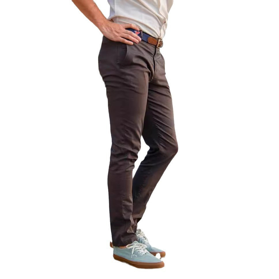 Men's Slim Fit Stretch Chino Pants with Tapered Leg and Elastic Hem Mune Fashion