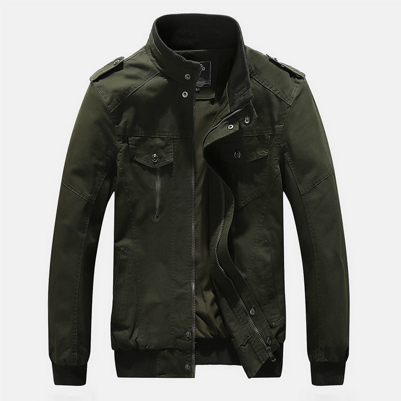 Men's Urban Canvas Pilot Jacket with Reinforced Shoulders, Stand-Up Collar and Concealed Zip Fastening Mune Fashion