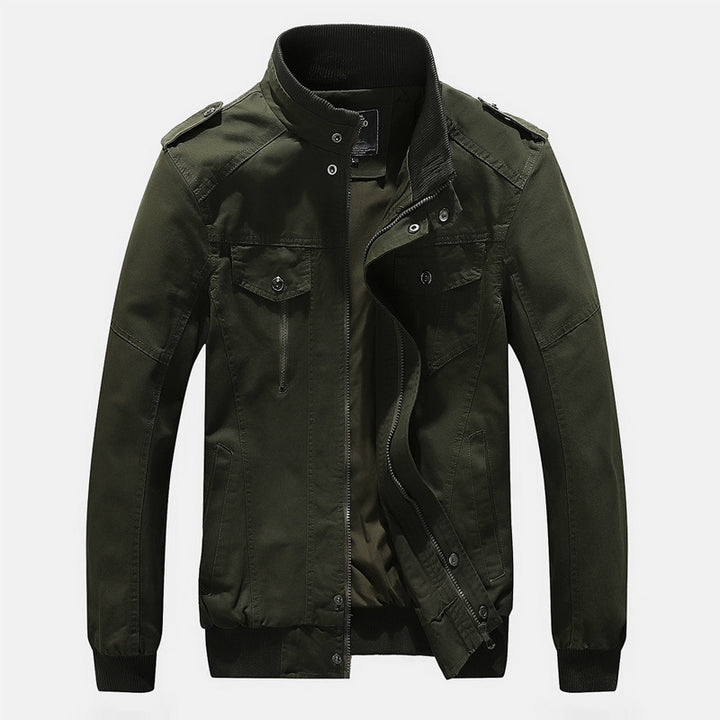 Men's Urban Canvas Pilot Jacket with Reinforced Shoulders, Stand-Up Collar and Concealed Zip Fastening Mune Fashion