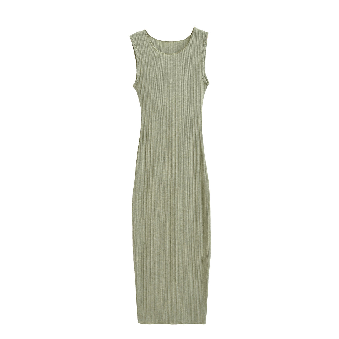 Women Fitted Sleeveless Ribbed Maxi Dress with Round Neckline Mune Fashion