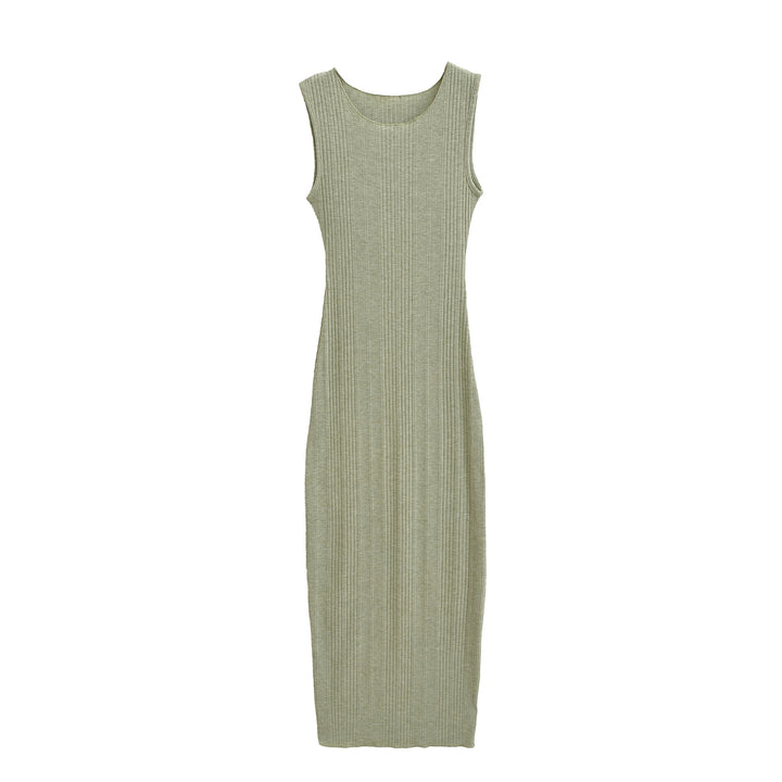 Women Fitted Sleeveless Ribbed Maxi Dress with Round Neckline Mune Fashion