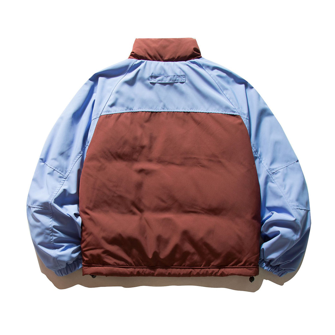 Unisex Short Cut Colorblock Padded Jacket with Raglan Sleeves and High Stand-Up Collar Mune Fashion