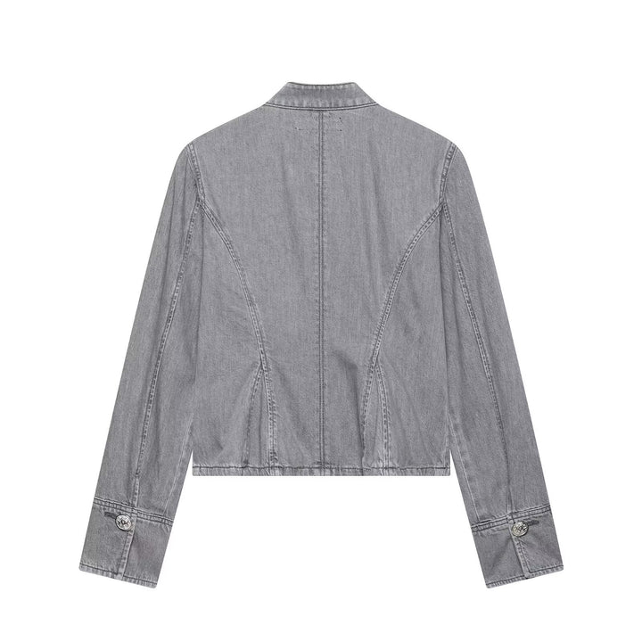 Ladies' denim jacket with military cord application and stand-up collar Mune Fashion