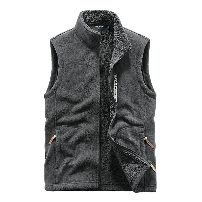 Men's teddy fleece vest with sherpa lining, stand-up collar, and zipper pockets Mune Fashion