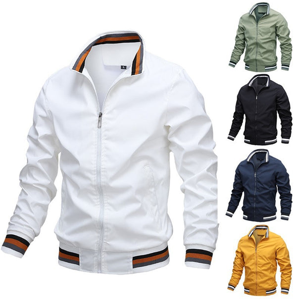 Men's lightweight water-repellent bomber jacket with striped ribbed cuffs and stand-up collar Mune Fashion