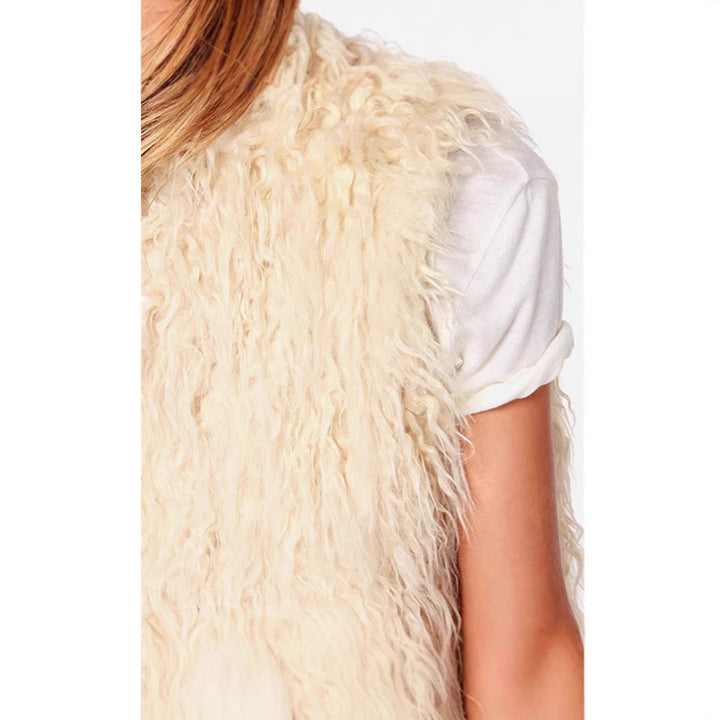 Women Sleeveless Shaggy Faux Fur Vest with Long Pile and Open Hem Mune Fashion