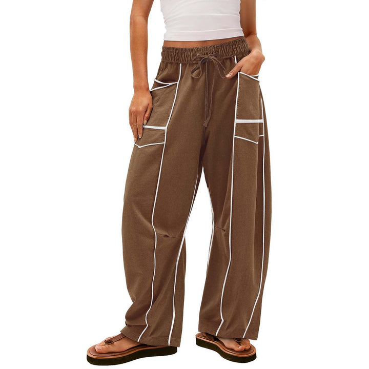 Women’s wide lounge pants with drawstring, contrast piping, and cargo pockets Mune Fashion
