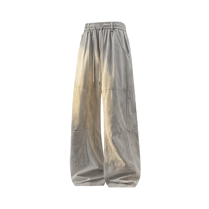 Men's Loose Baggy Cargo Pants made of Cotton Twill with Elastic Waistband and Knee Patch Drune