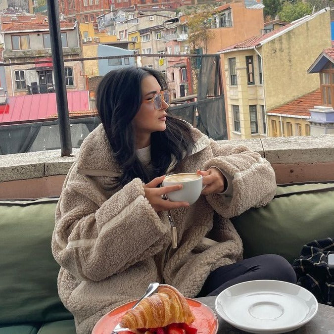 Women's Teddy Fleece Jacket with Stand-up Collar Mune Fashion