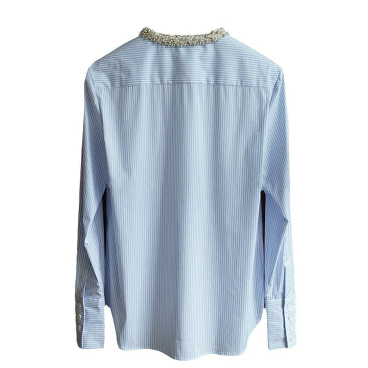 Women Elegant Long Sleeve Blouse with Pearl Decoration Drune