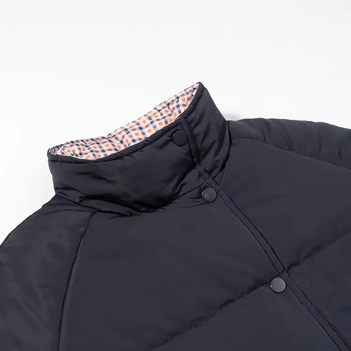 Women's oversized padded jacket with checkered lining, stand-up collar and drawstring hem Mune Fashion