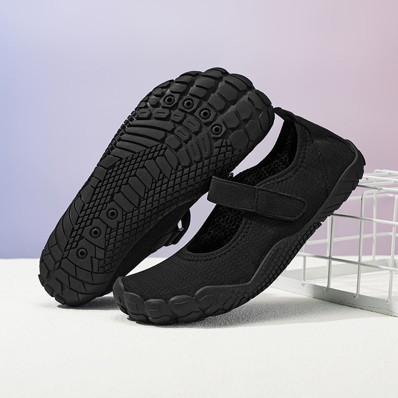 Women’s Lightweight Knitted Mary Jane Slippers with Velcro Closure and Flexible Barefoot Sole Mune Fashion