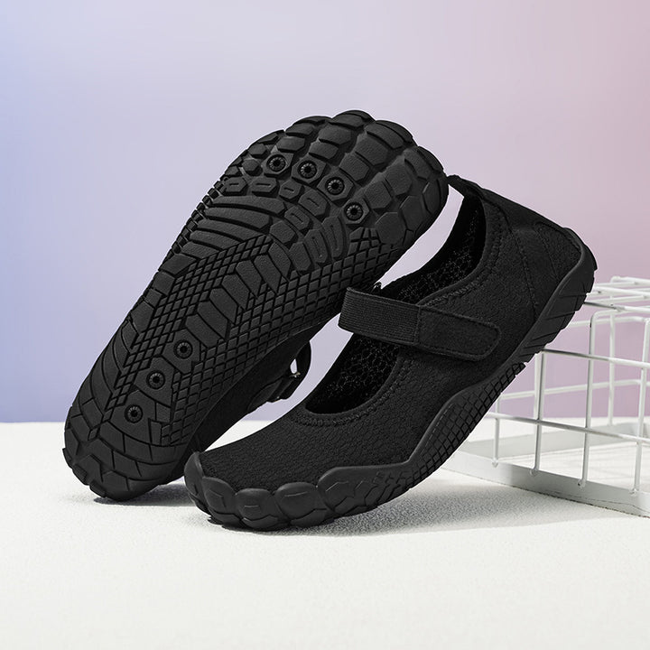 Women’s Lightweight Knitted Mary Jane Slippers with Velcro Closure and Flexible Barefoot Sole Mune Fashion