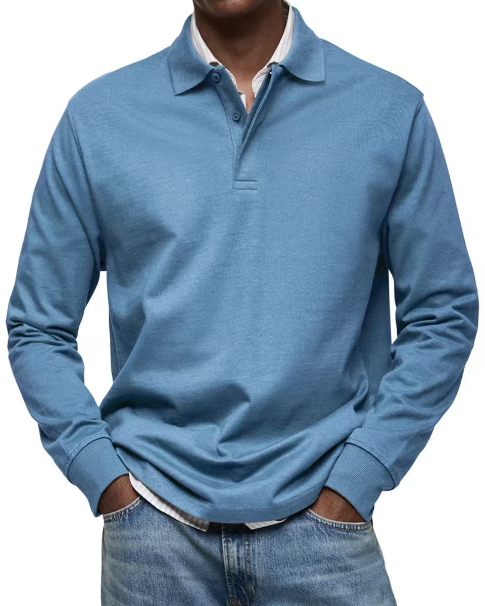 Men's fine-knit polo shirt with long sleeves, ribbed cuffs and concealed button placket Mune Fashion