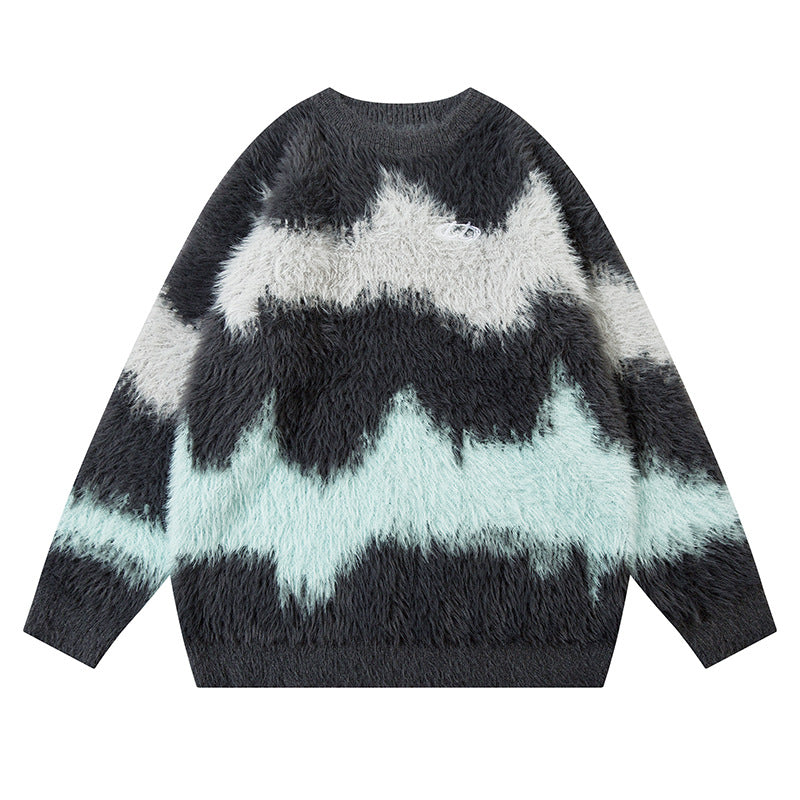Women Stylish Chunky Knit Sweater with Modern Wave Pattern Mune Fashion