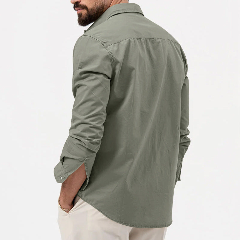 Men's nan legeres cotton twill shirt with patch breast pockets and kent collar Mune Fashion