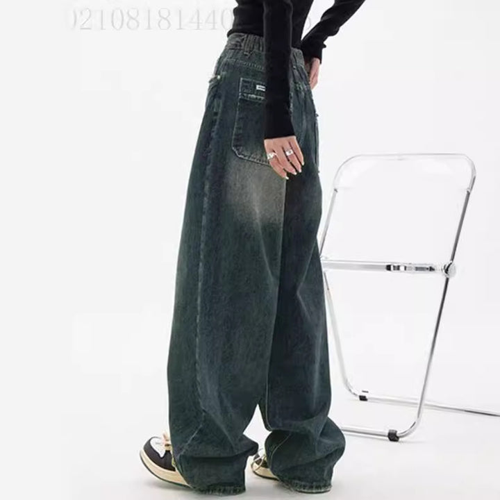 Ladies high-waisted extra-wide baggy jeans with extra-long hem and vintage look Mune Fashion