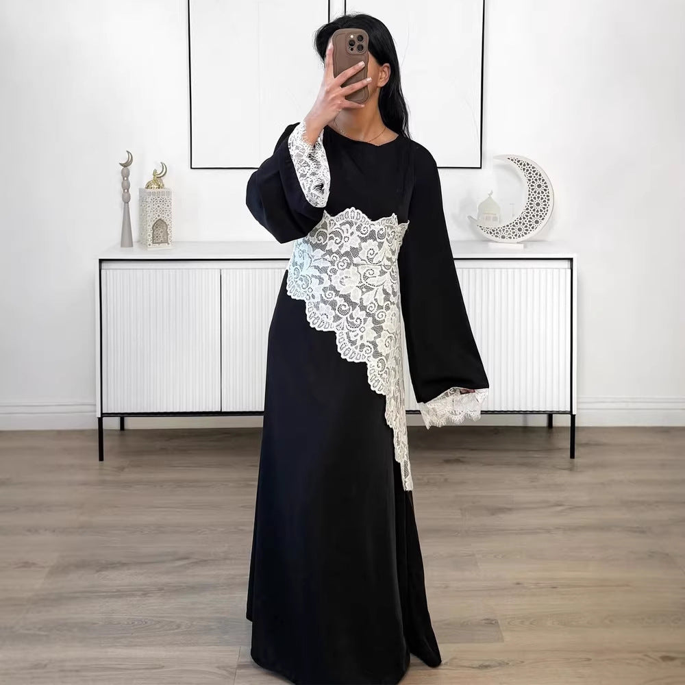 Women's Layered Look Lace Tunic with Ties and Asymmetrical Hem Mune Fashion