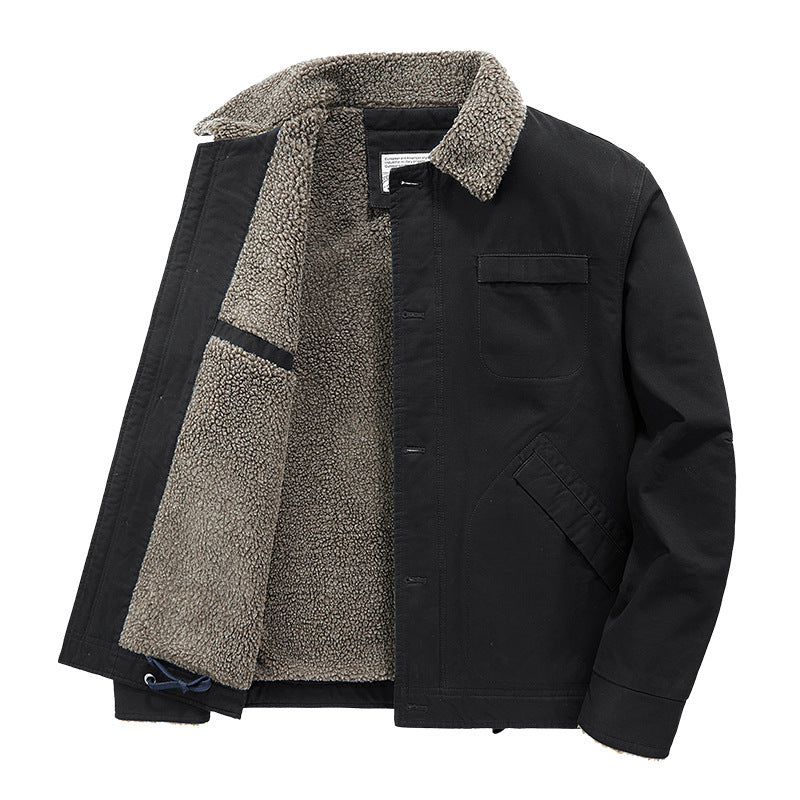 Men's insulated canvas work jacket with sherpa lining and shirt collar Mune Fashion